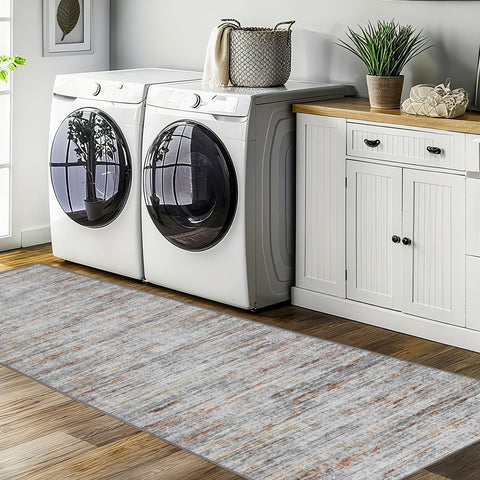 Kearoat rug in a multi-color tone enhances modern decor.