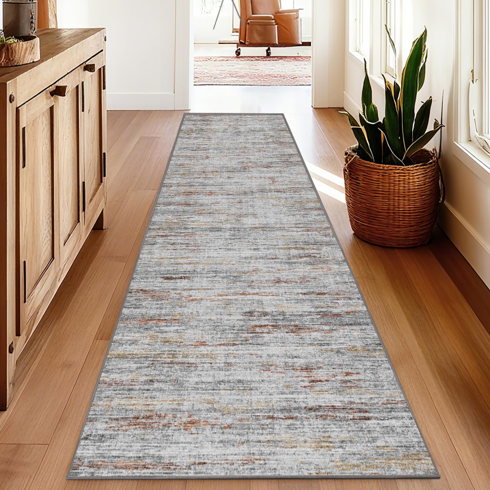 Kearoat rug with non-slip backing stays securely in place for busy spaces.