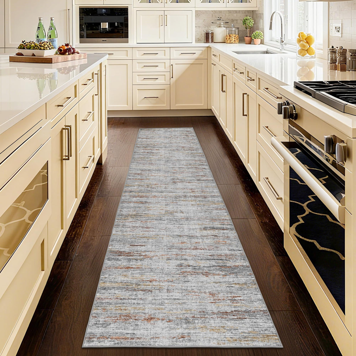 Kearoat hallway runner with abstract texture adds calm visual appeal.