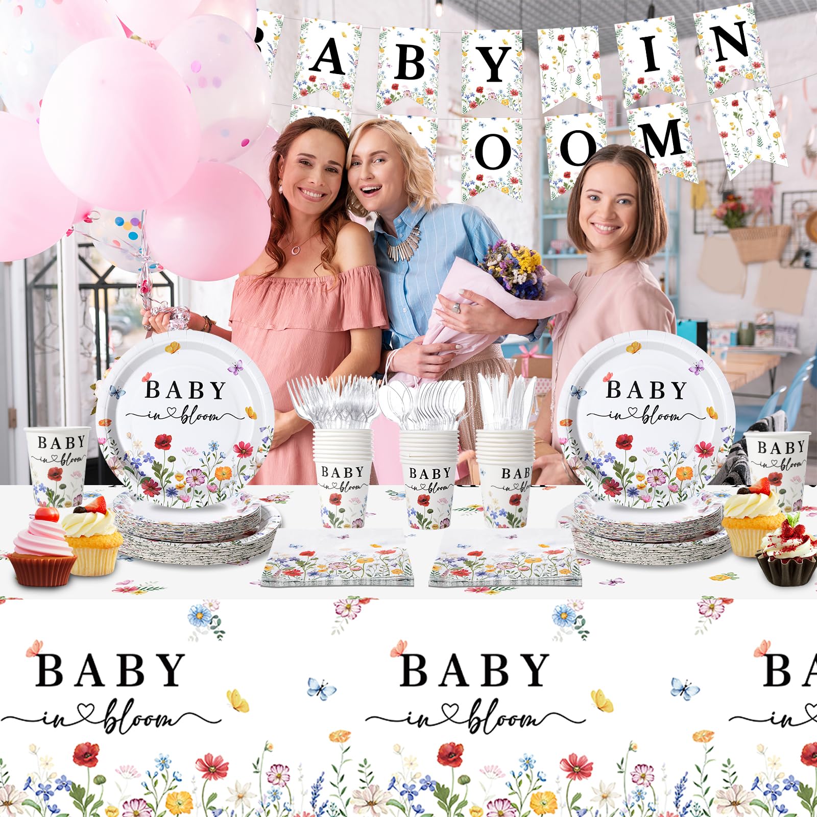 KEASKELL Baby in Bloom banner brightens the room with festive decor.