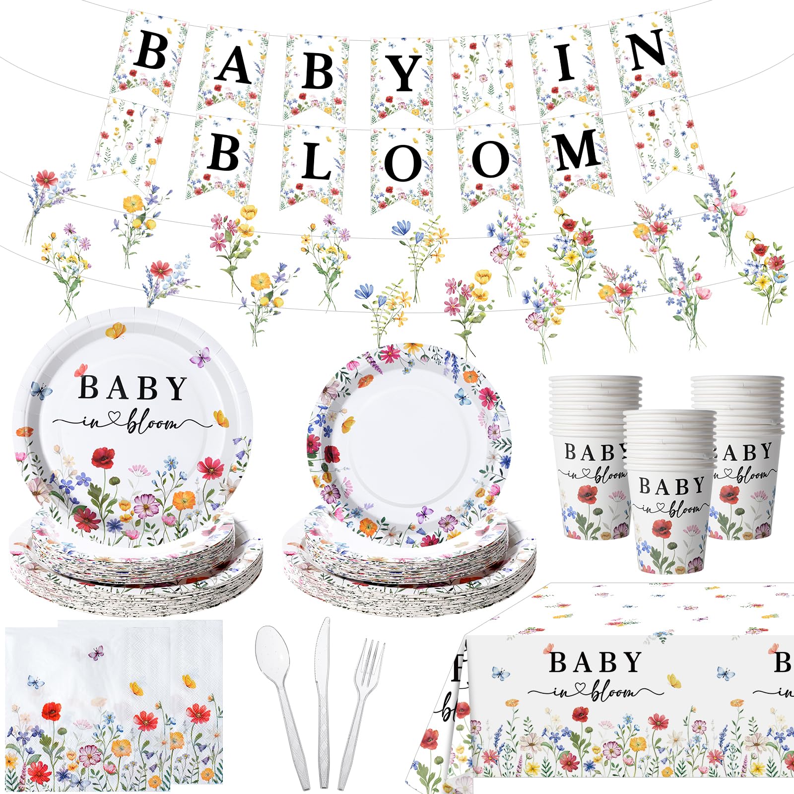 KEASKELL Baby in Bloom garlands decorate the party space for a whimsy spring look.