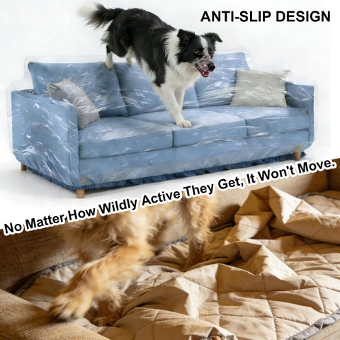 KEBE waterproof couch protector close-up showing liquid-repellent surface for spills.