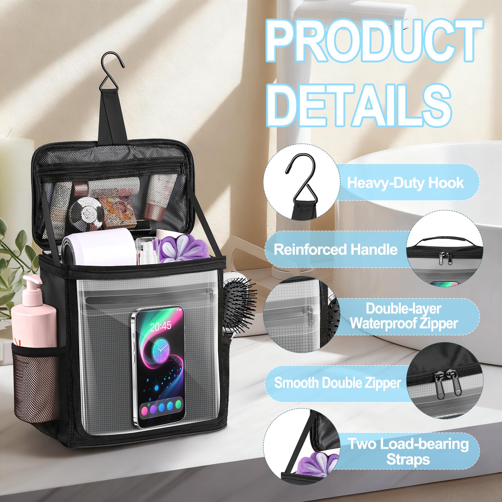 Kebrela hanging shower caddy durable oxford fabric resists splashes and wear.