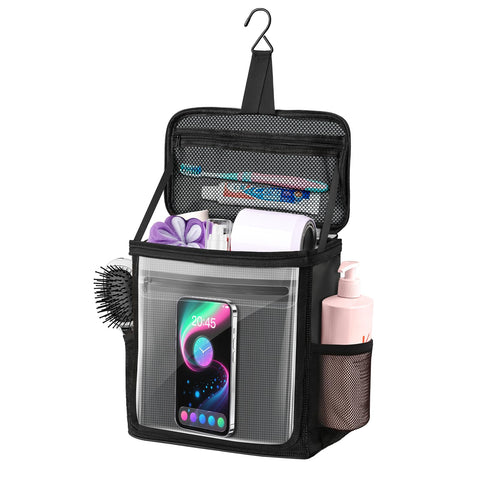Kebrela hanging shower caddy main pocket for organized toiletries on the go.