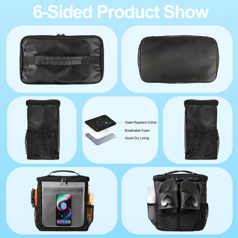Kebrela hanging shower caddy top mesh pocket for small gear.