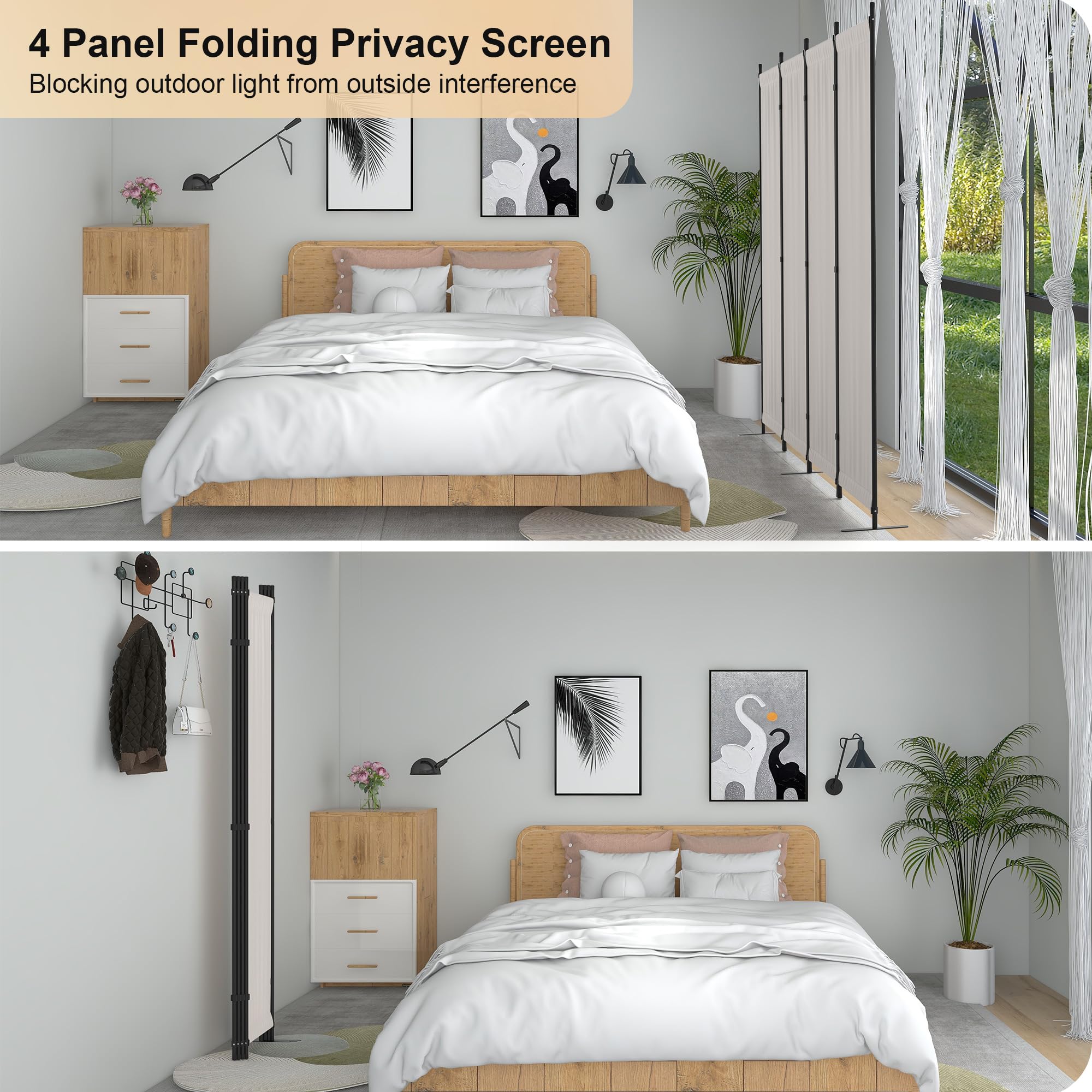 Kecreque room divider with metal feet offers stable, wobble-free support.