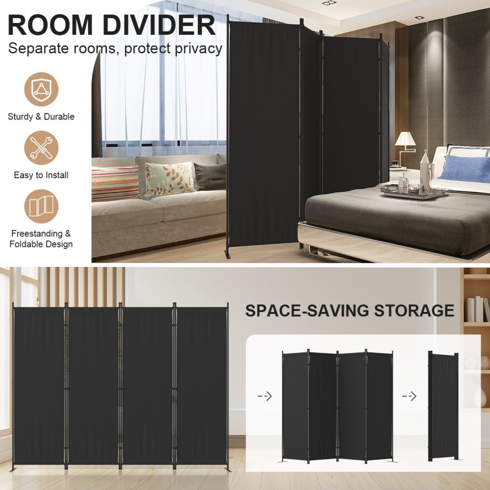 Kecreque divider doubles as a dressing screen in a bedroom.