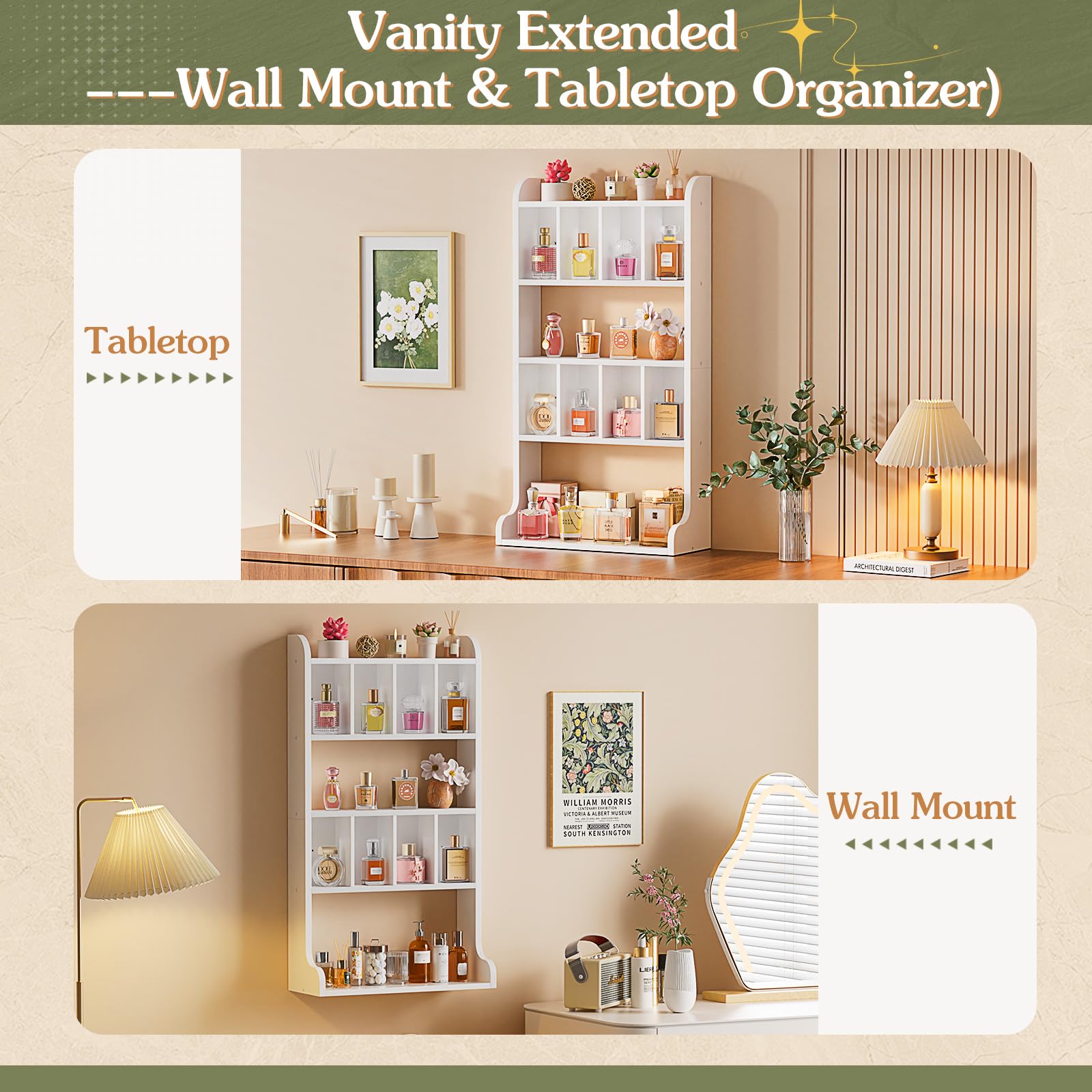 Keebofly display cubes for bottles creating an orderly fragrance lineup.