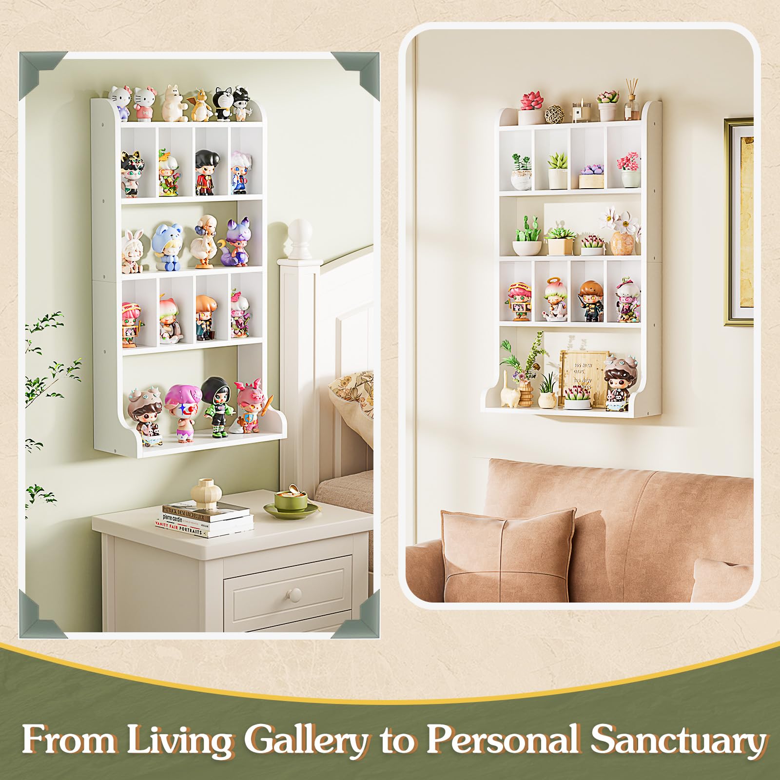 Keebofly long shelves ideal for makeup, lotions, and daily scents.