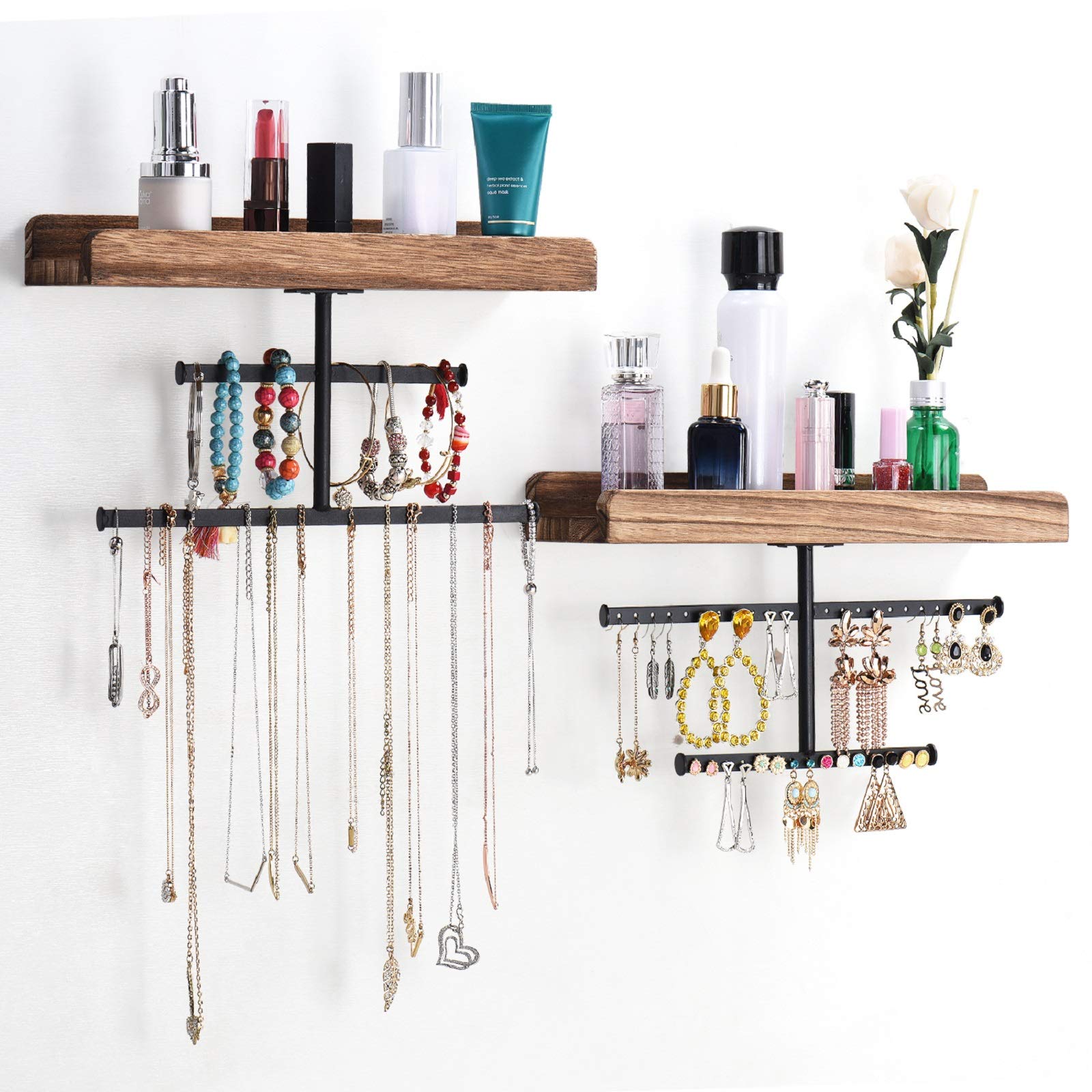 Keebofly two-piece split jewelry holder wall for necklaces and earrings