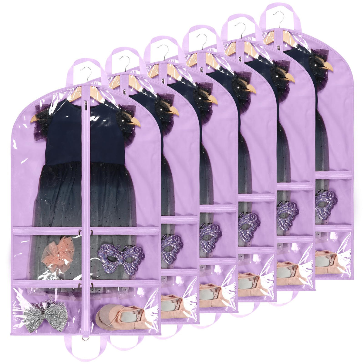 KEEGH clear 40-inch dance garment bag front view showing visibility of costumes