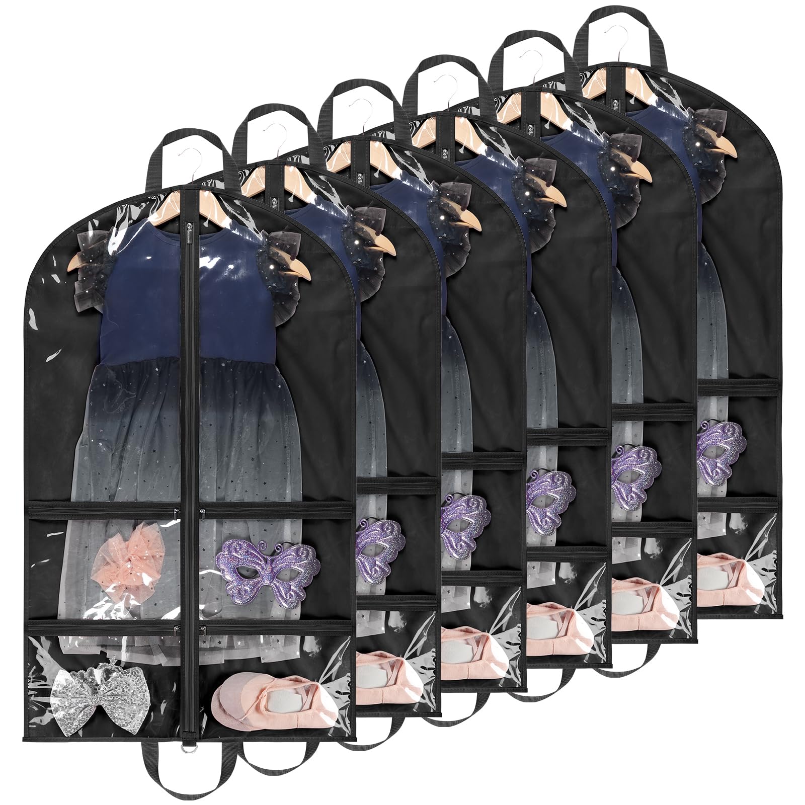KEEGH Clear Garment Bag front view, transparent design for quick costume checks.