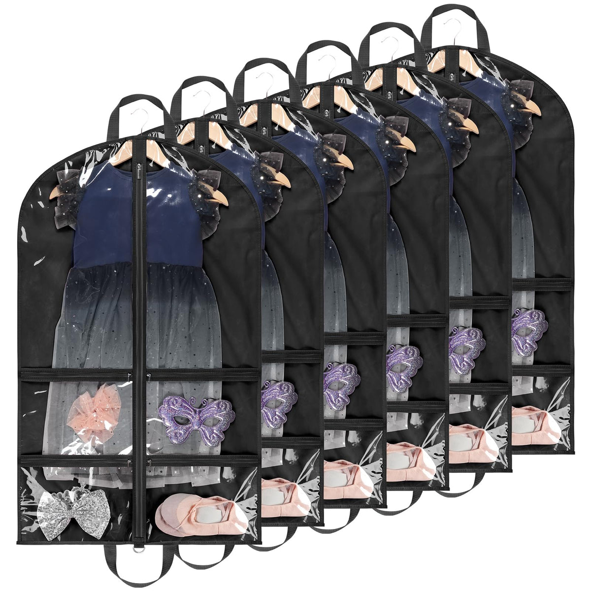 KEEGH Clear Garment Bag front view, transparent design for quick costume checks.