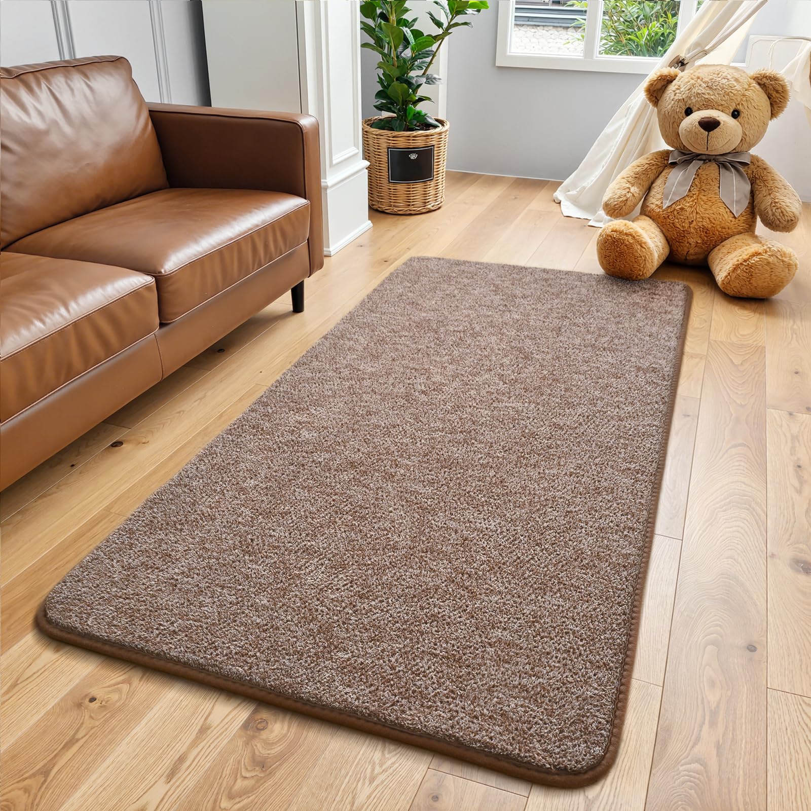 Keeko Soft 2x4 runner rug brown top view showing plush cotton pile for warm feet.