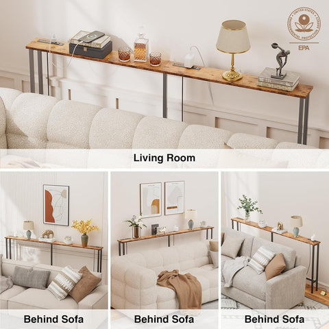 Keelian 90-inch sofa table in a living space used for storage and decor.