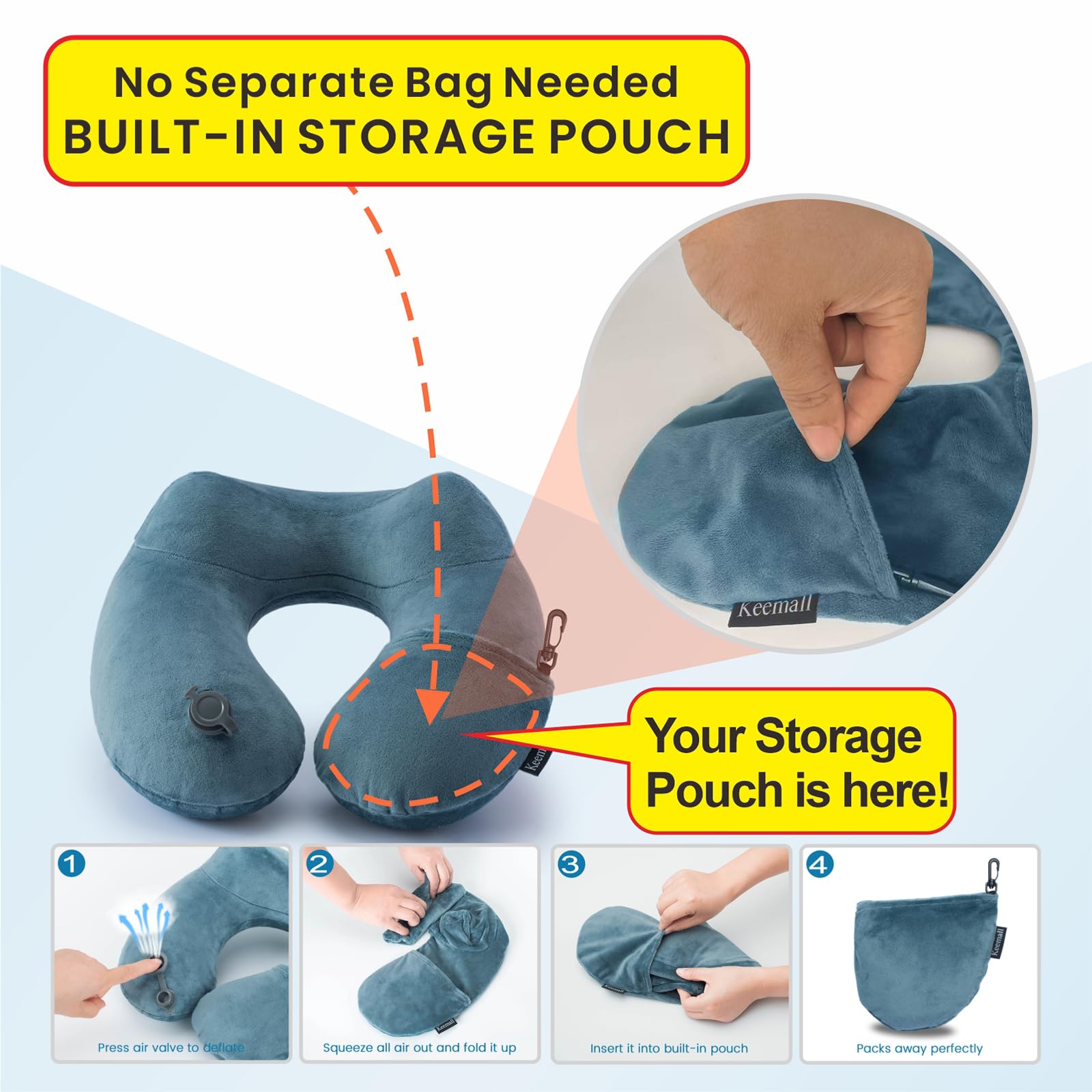Keemall 2Pack inflated neck pillow provides steady neck support on the go