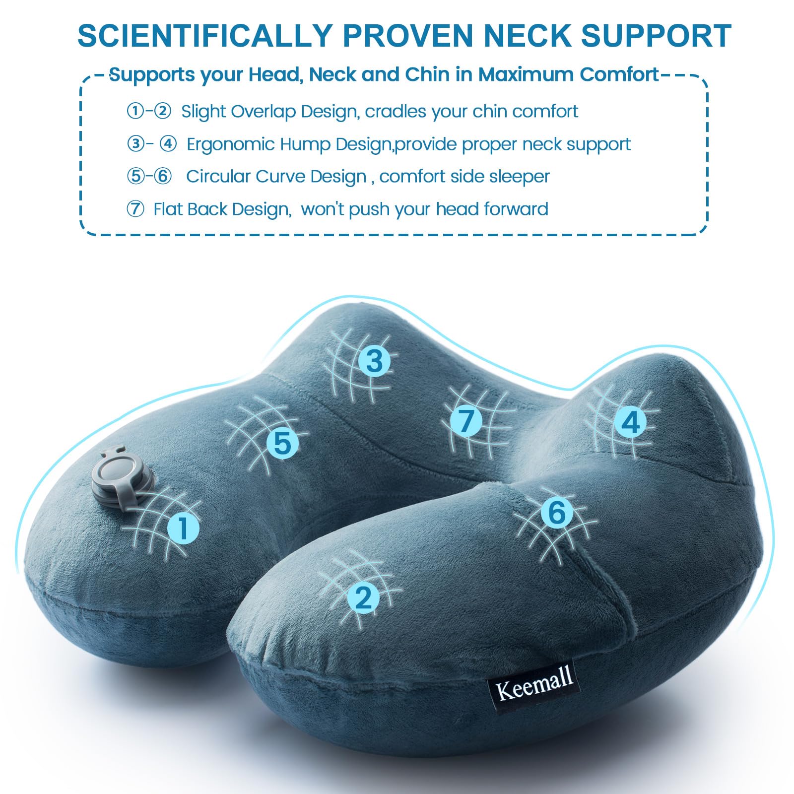 Keemall 2Pack travel neck pillow adjustable valves for personalized firmness