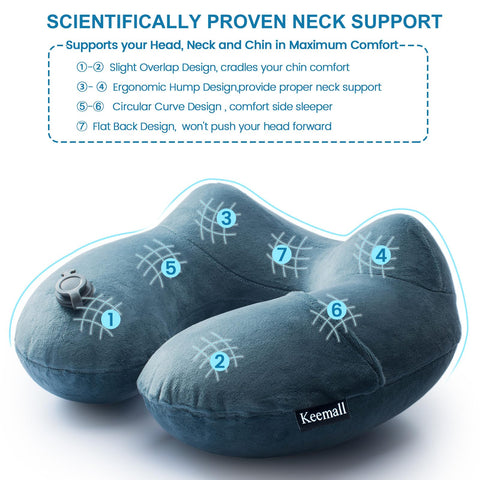 Keemall 2Pack travel neck pillow adjustable valves for personalized firmness