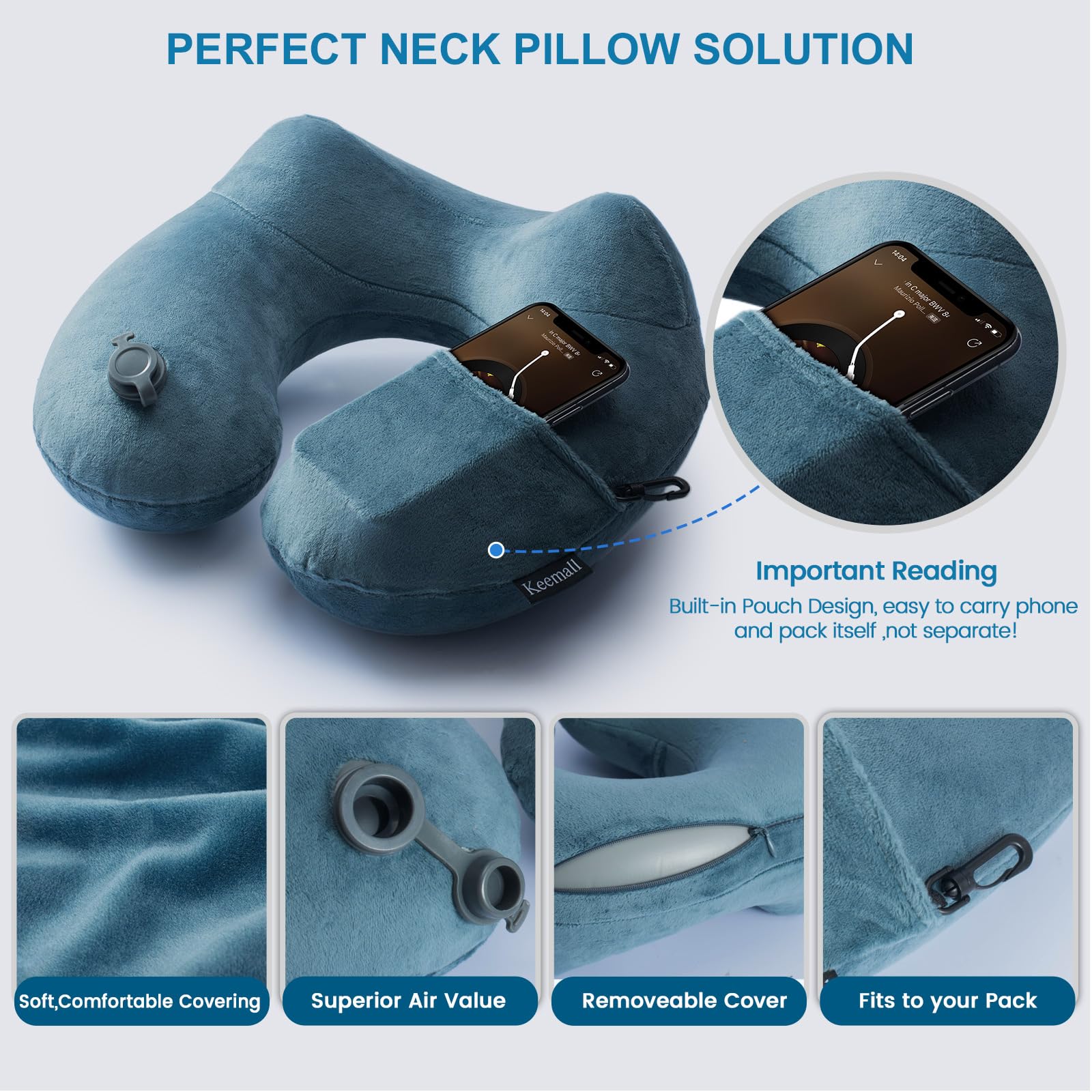 Keemall 2Pack travel neck pillow machine-washable cover for easy cleaning