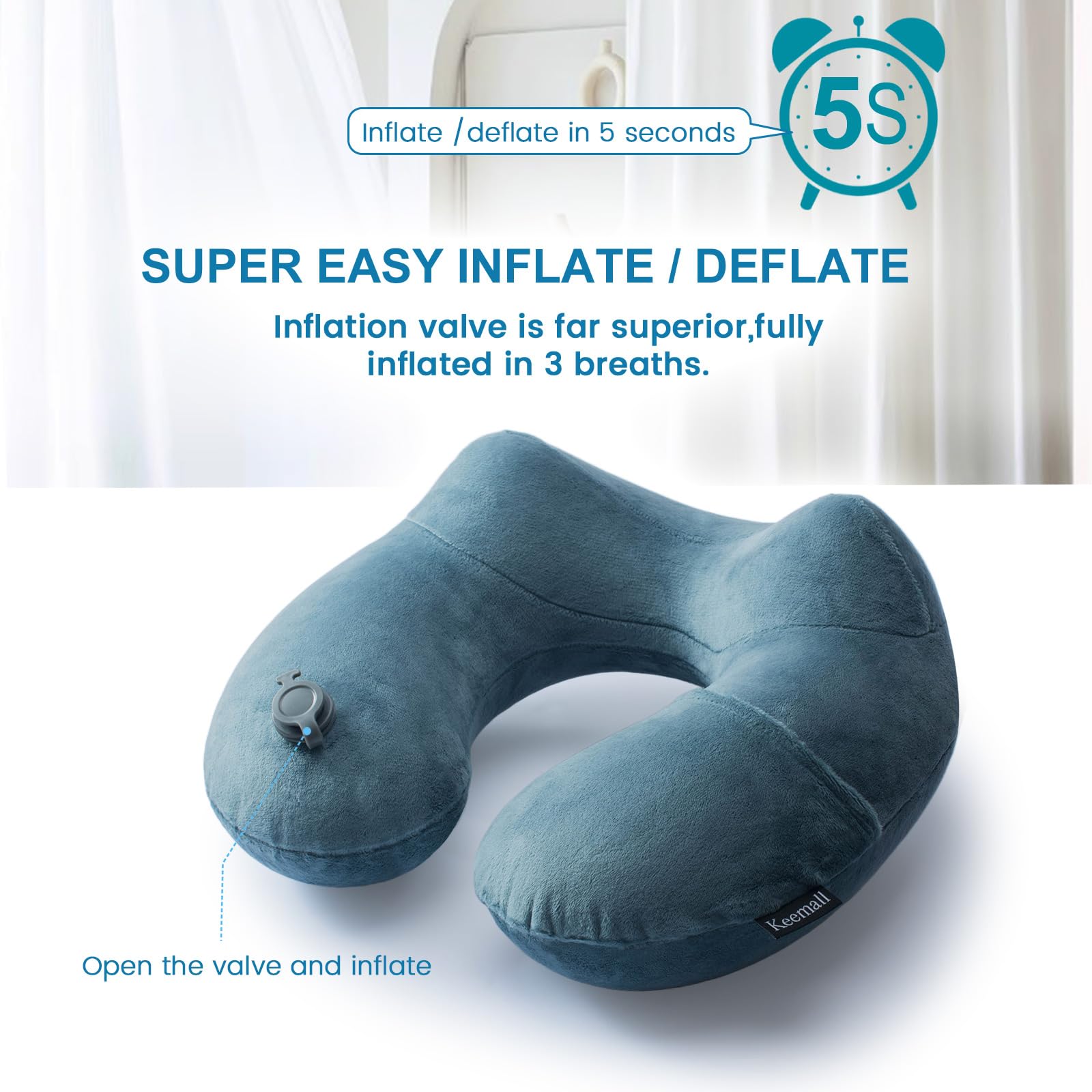 Keemall 2Pack travel neck pillow quick inflation deflation for fast setup