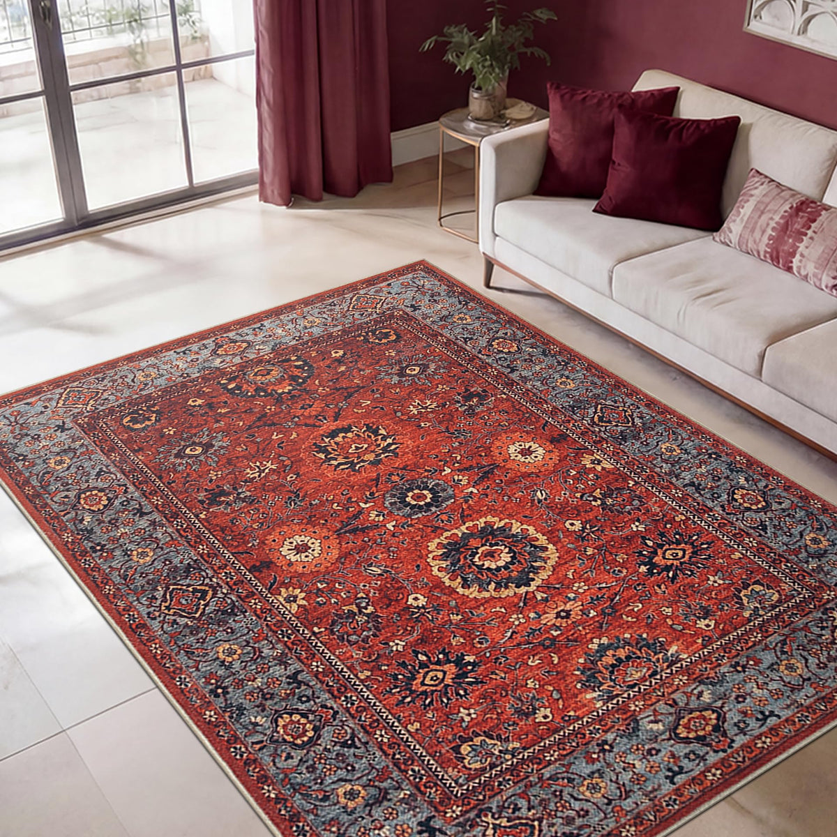 Keen Home Design 5x7 Rug with vintage pattern enhances living room ambiance