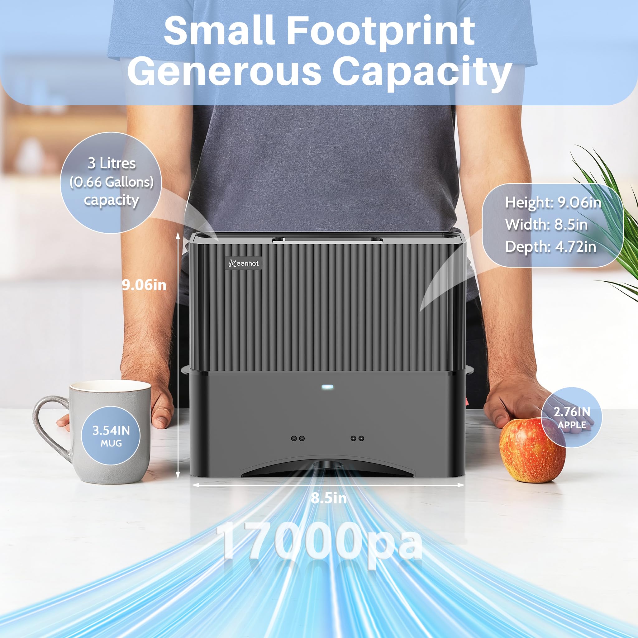 Keenhot 17KPa suction on floor demonstrates deep-clean performance.