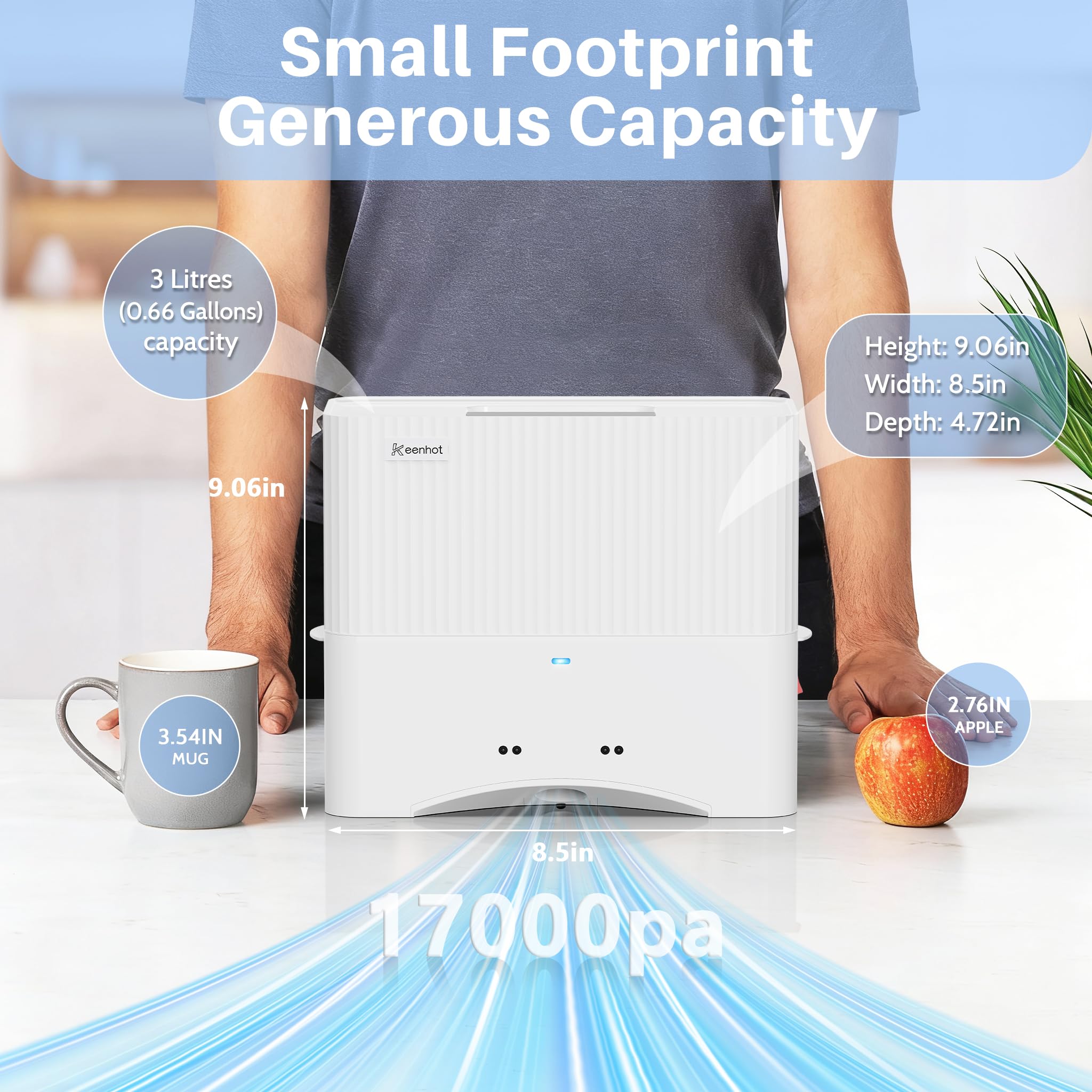 Keenhot in-use demonstrates hands-free cleaning while sweeping