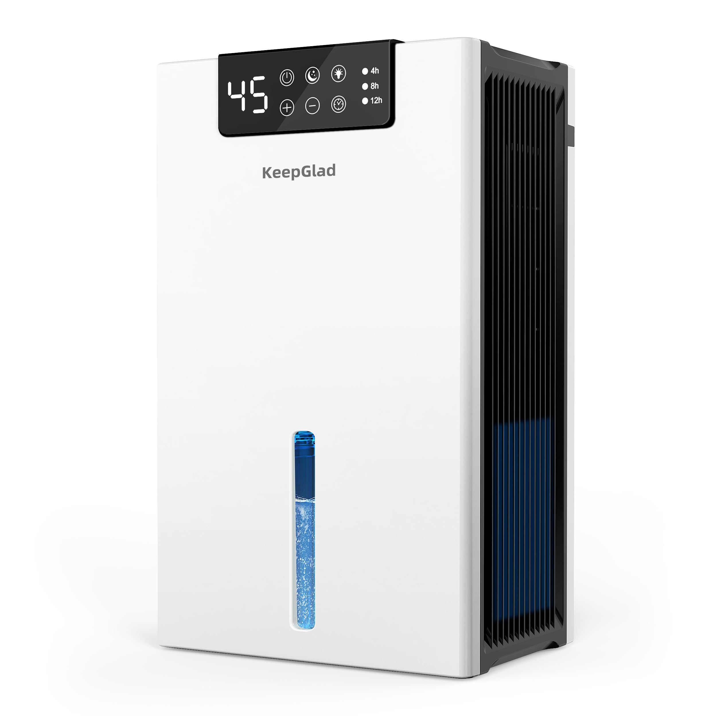 KeepGlad dehumidifier with humidity display keeps basement dry and comfortable