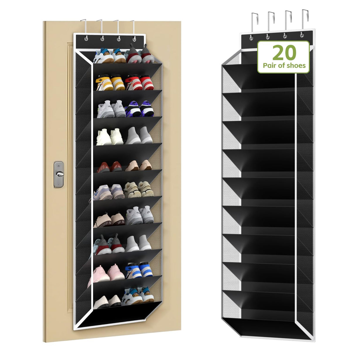 KEEPJOY 10-tier mesh over-door organizer showing spacious pockets for shoes