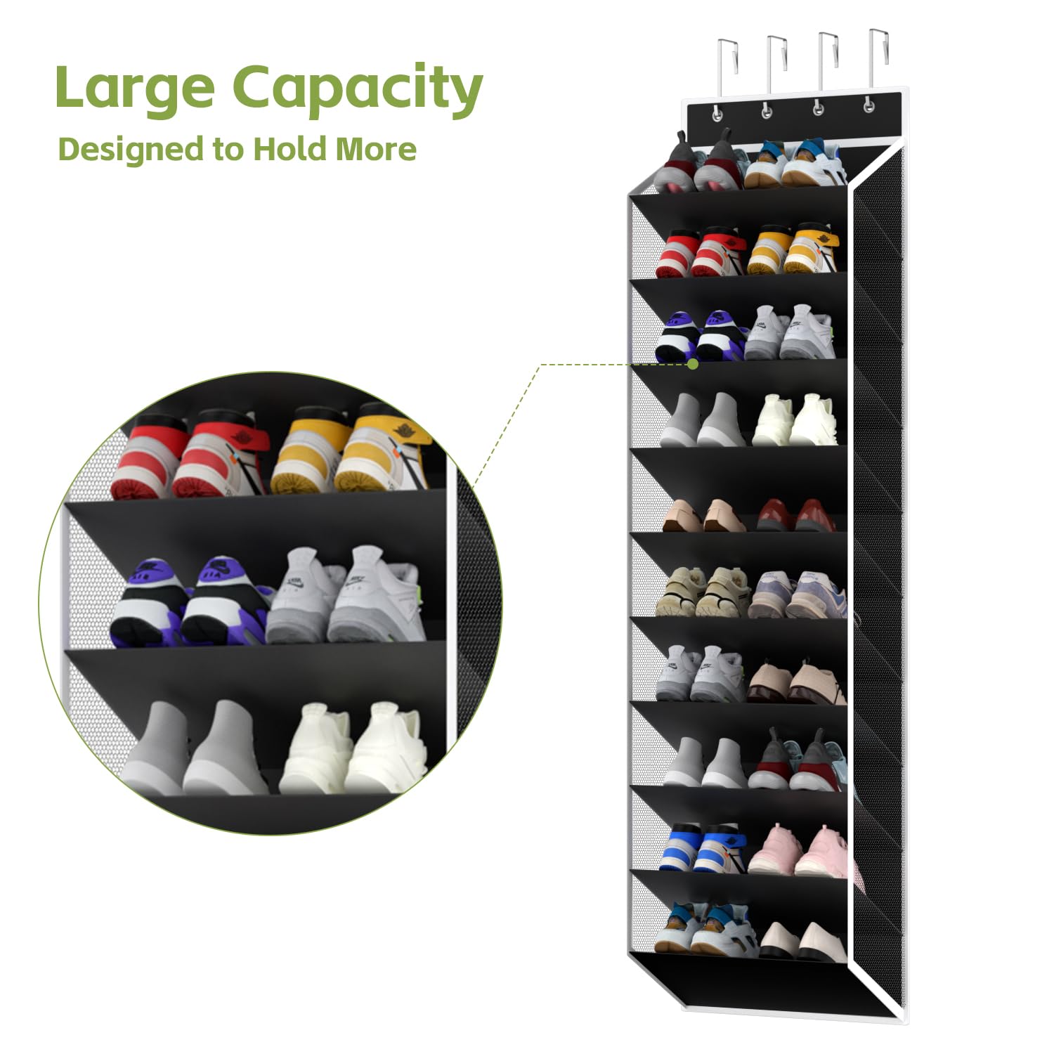 KEEPJOY large pockets hold sizes 7-13 without crowding