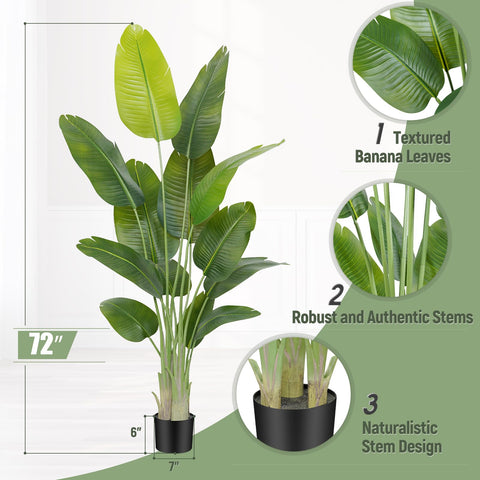 Keeplush 13-trunk banana leaf tree highlights sturdy base and lush canopy.