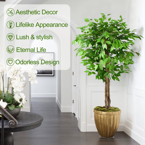 Keeplush 60-inch faux ficus in a black cement pot for stable indoor decor.