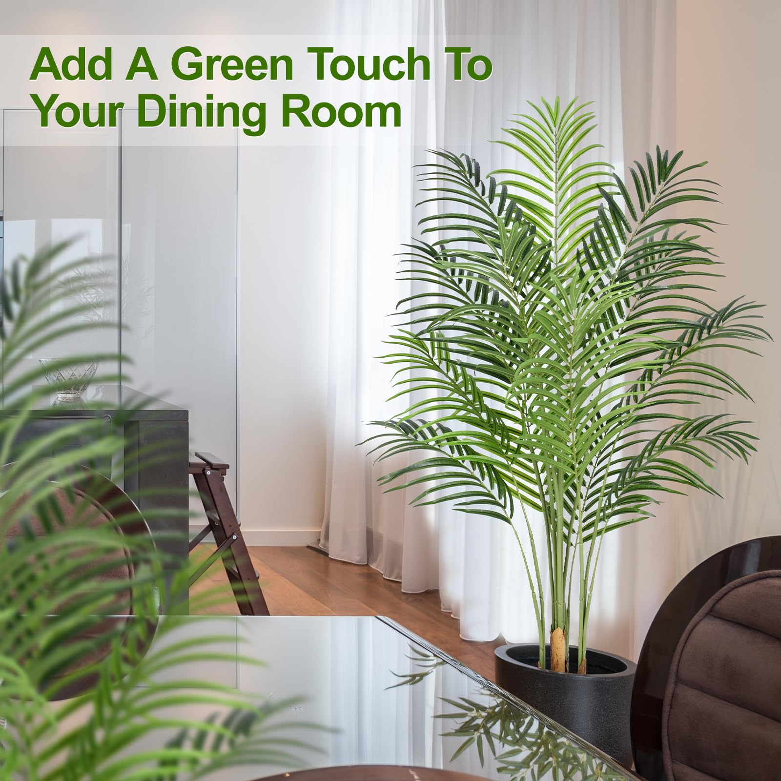 Keeplush palm branches are adjustable with metal wires for posed arrangements.