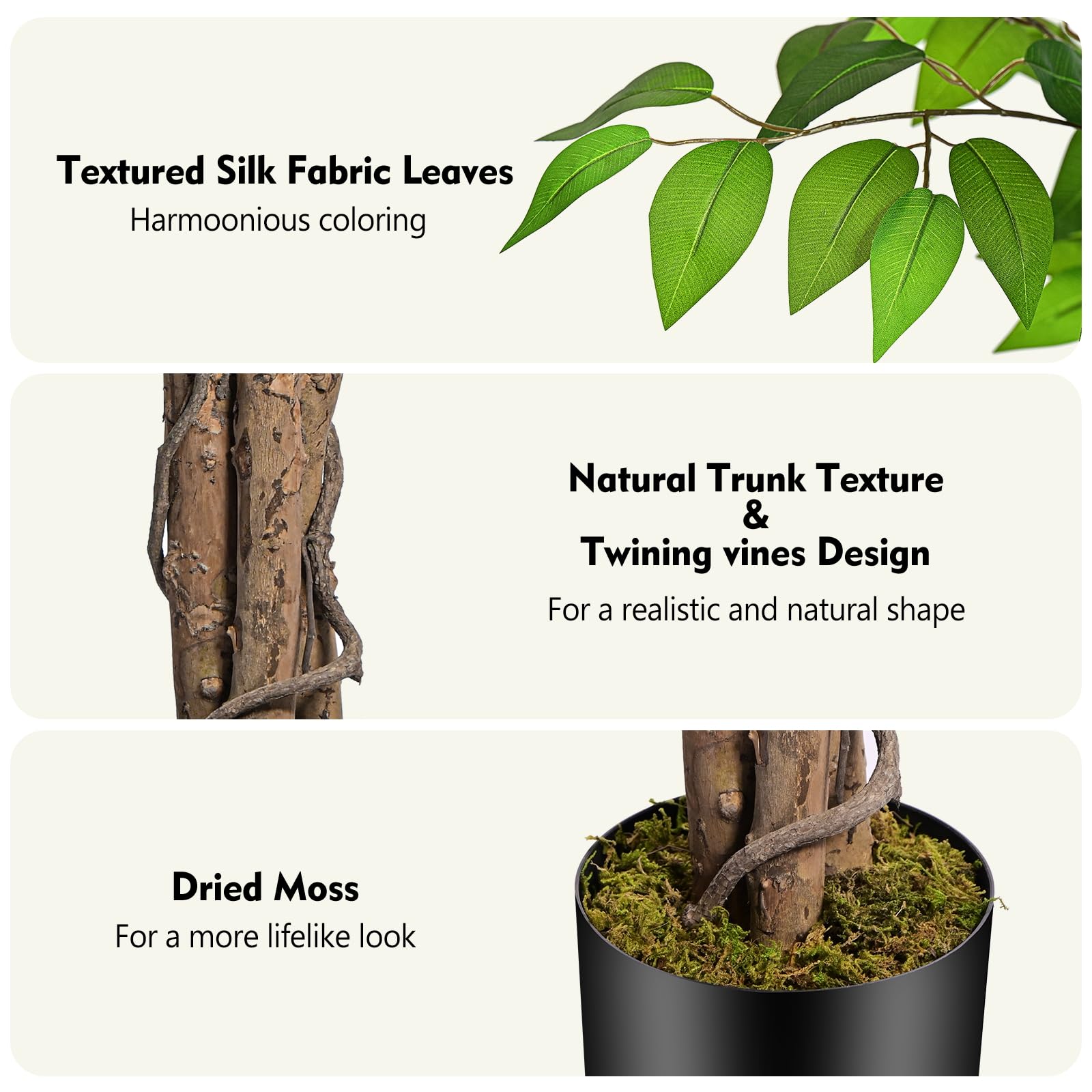 Keeplush artificial ficus tree with adjustable inner-wire branches for a customized display.