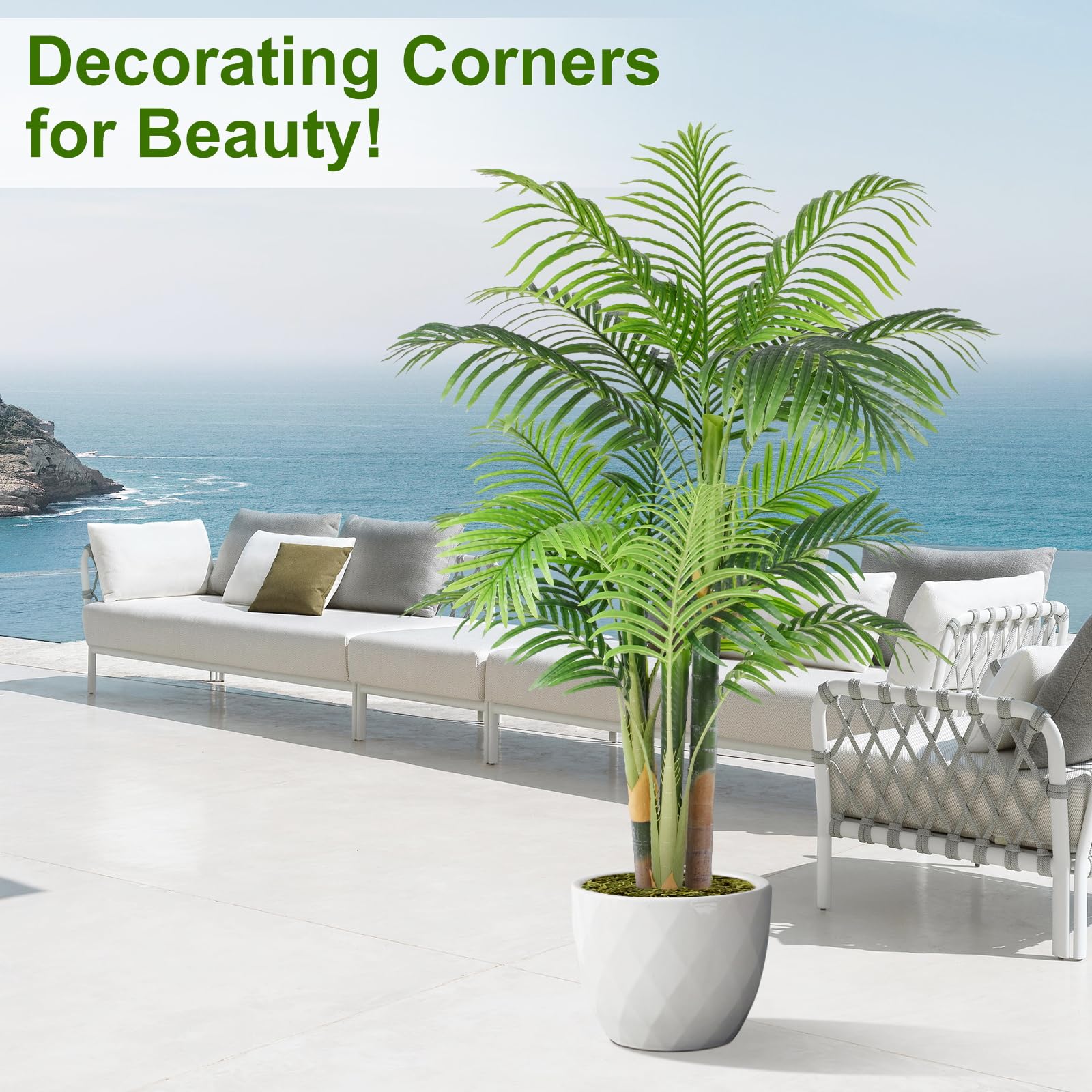 Keeplush artificial palm tree in pot showcasing lifelike texture and color