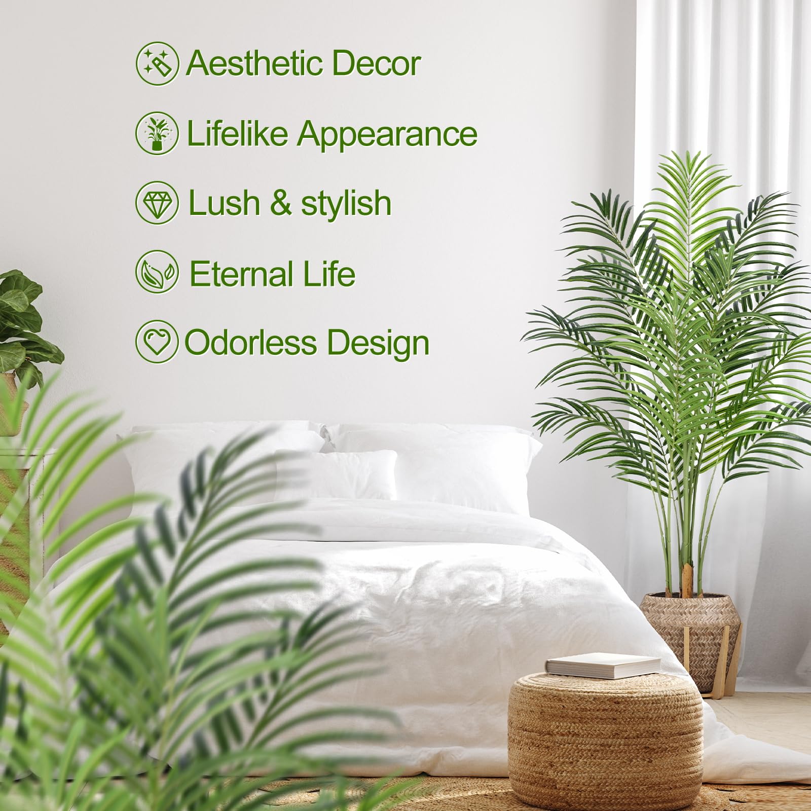 Keeplush palm tree in pot with real bark base adds natural texture to living rooms.