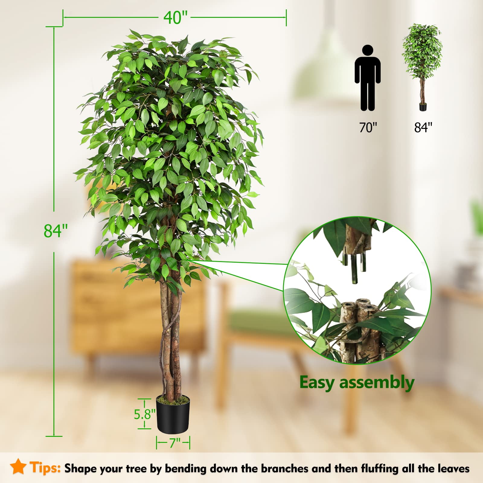 Keeplush decorative ficus tree with natural wood trunks for a natural vibe.