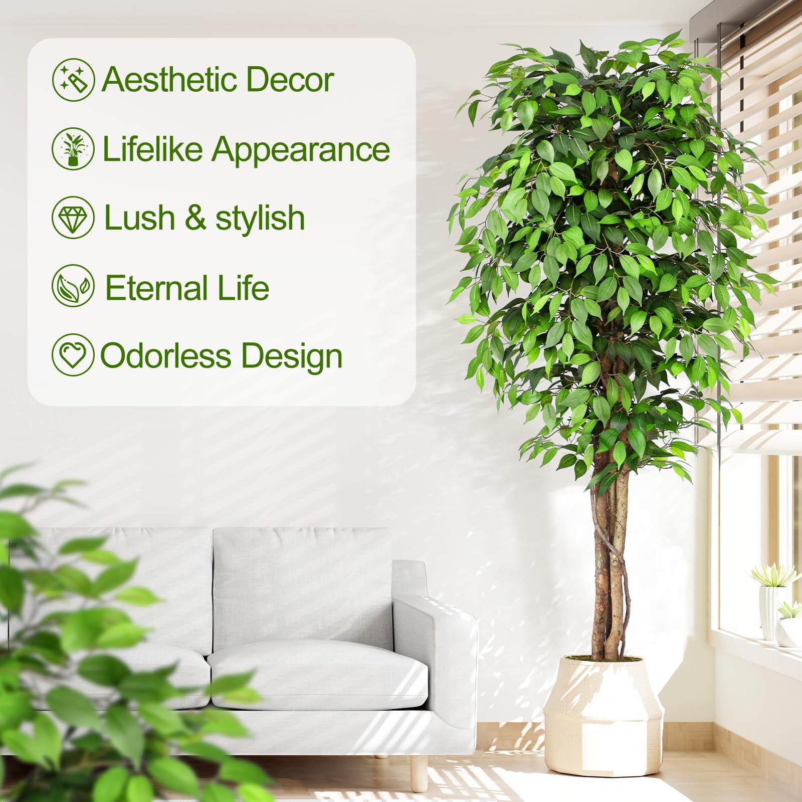 Keeplush faux ficus tree in pot with realistic texture for effortless decor.