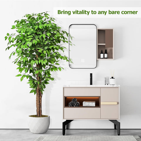 Keeplush ficus tree in black cement pot provides stable base