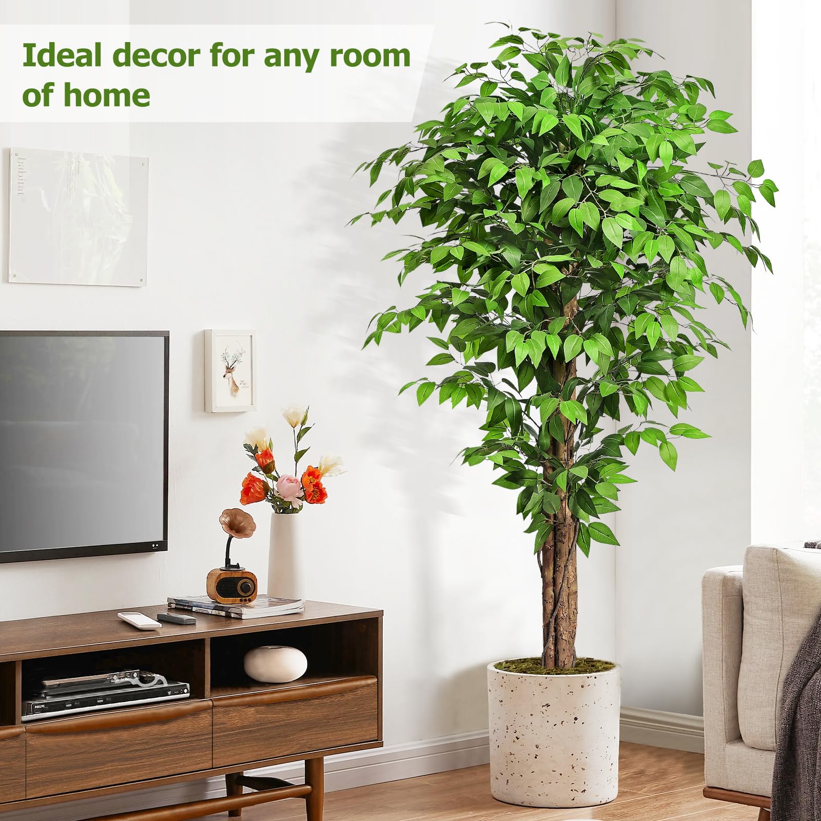 Keeplush ficus tree with dried moss detail for natural look