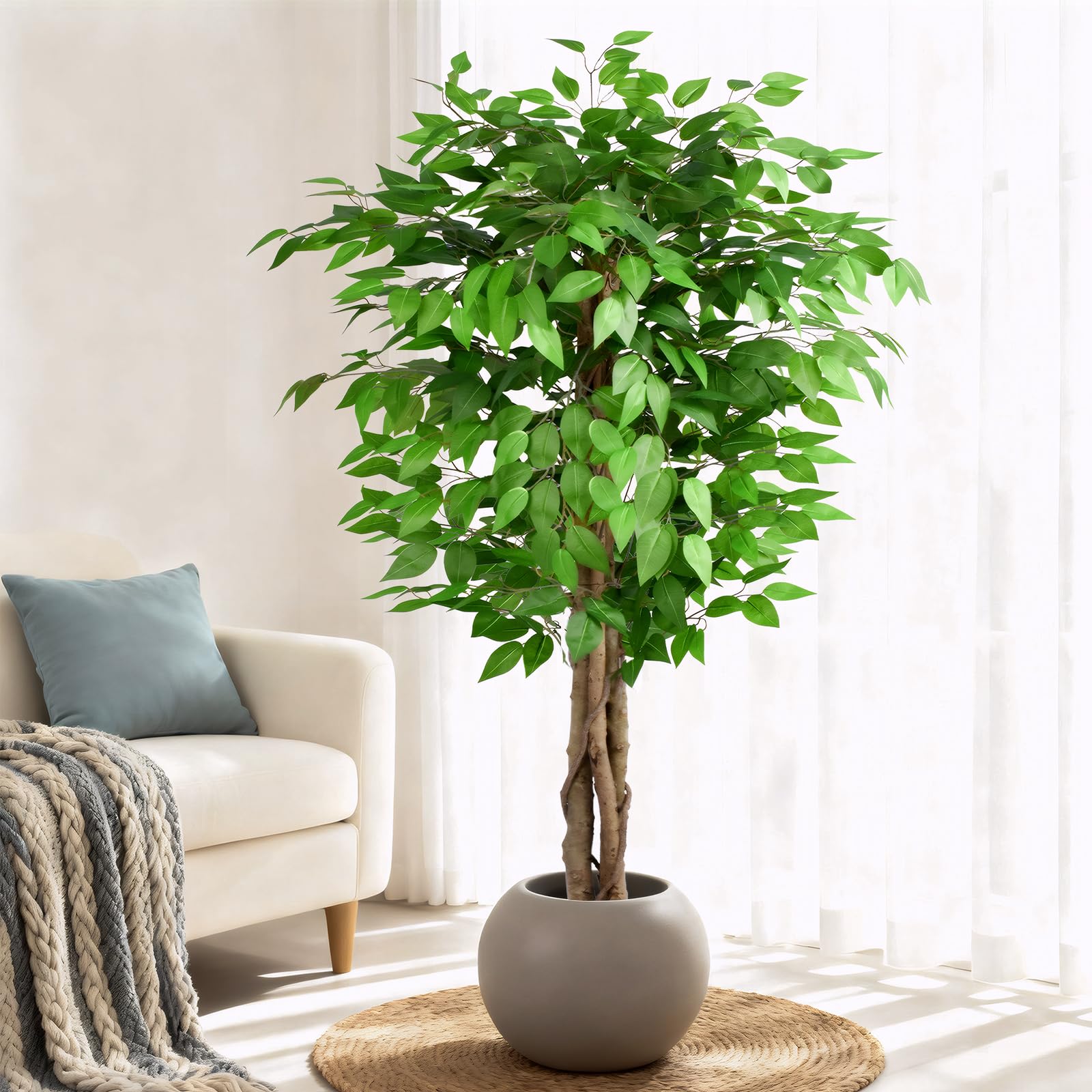 Keeplush ficus artificial tree with lush green leaves creates a vibrant indoor ambiance.