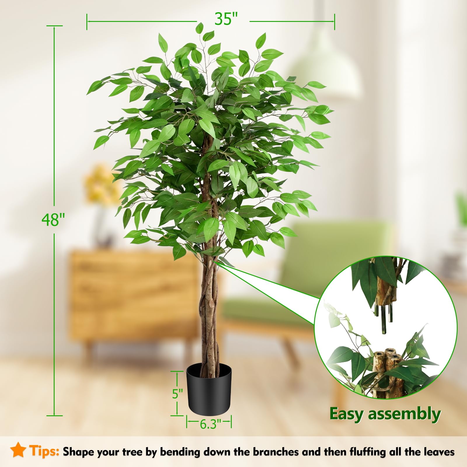Keeplush ficus tree features premium silk leaves and realistic moss texture.