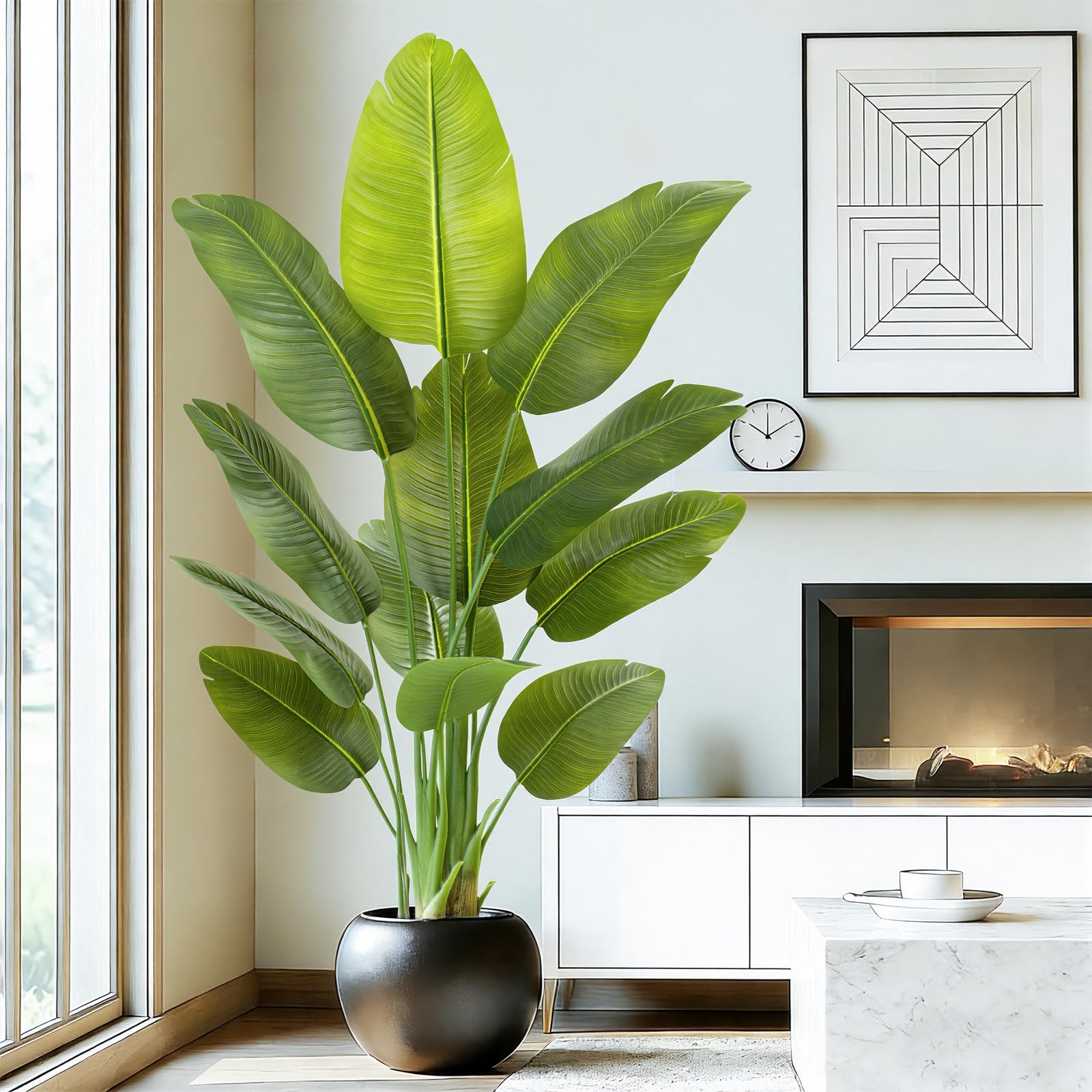 Keeplush floor plant in living room demonstrates low maintenance tropical style
