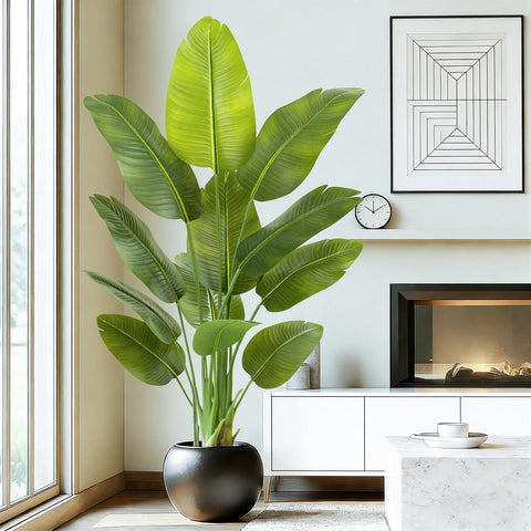 Keeplush floor plant in living room demonstrates low maintenance tropical style