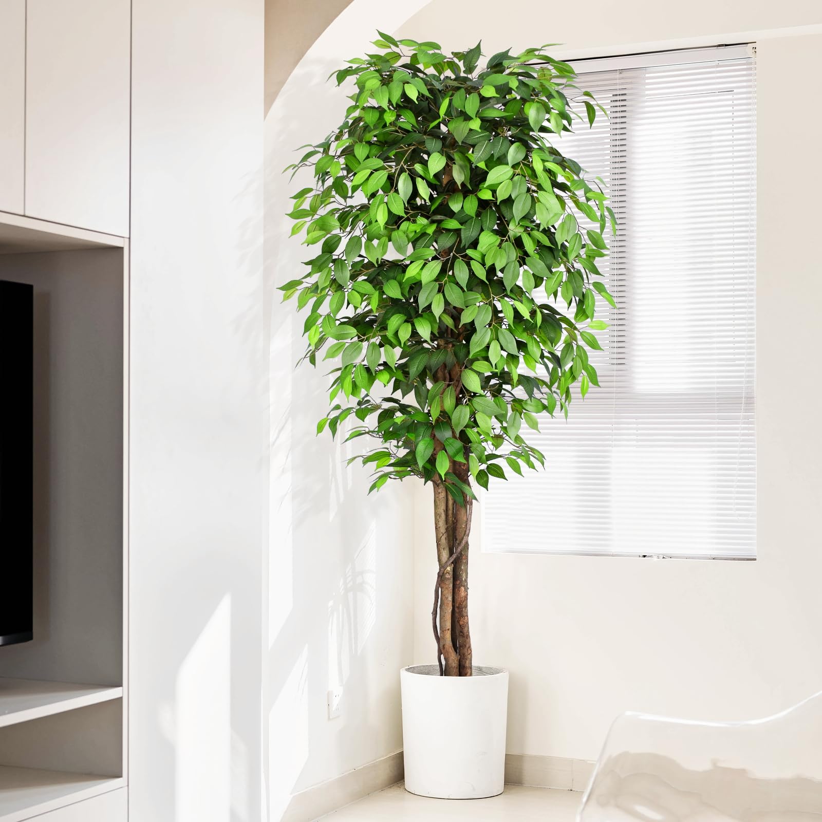 Keeplush large artificial ficus tree with green leaves for year-round greenery.