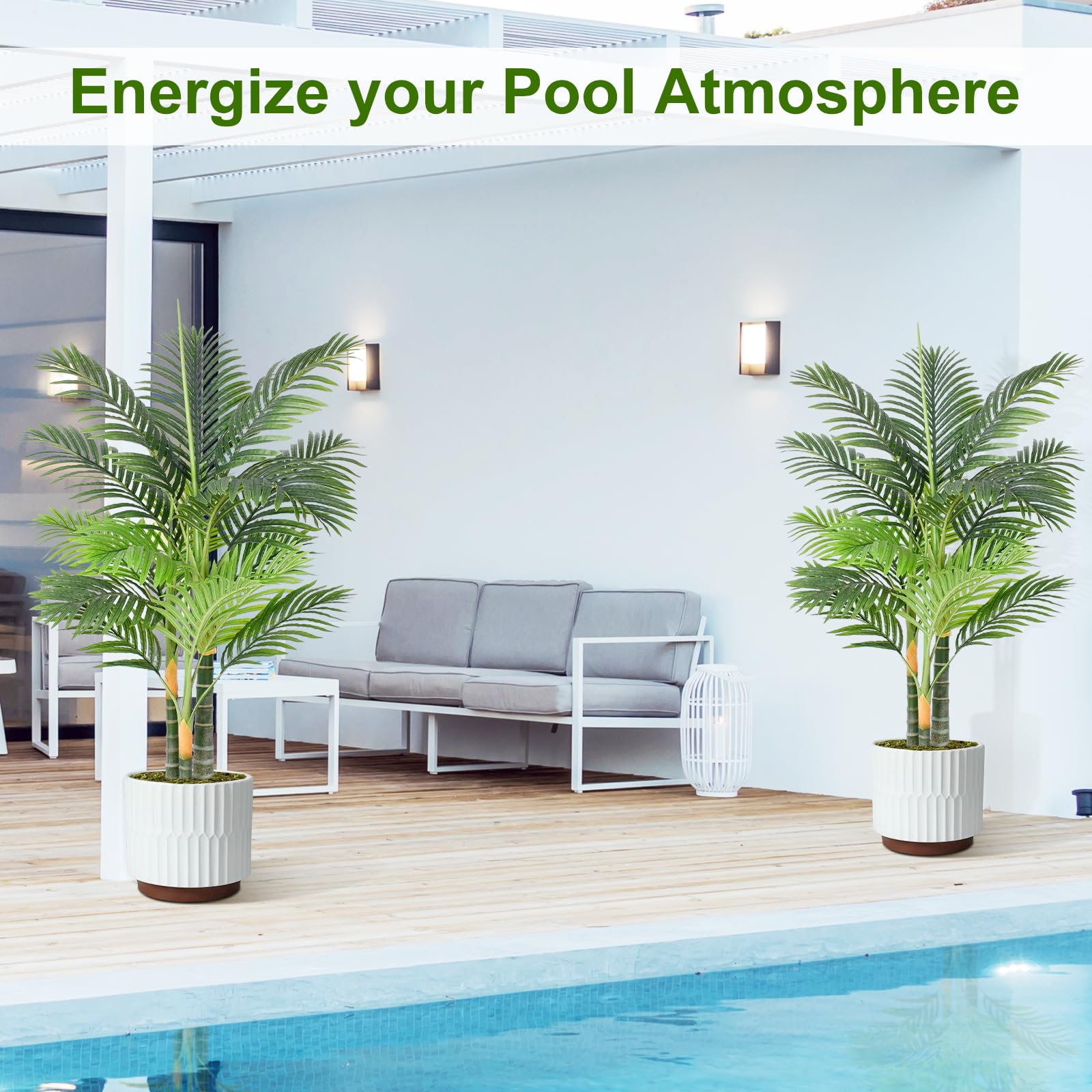 Keeplush large faux palm plant in pot, maintenance-free tropical focal point.