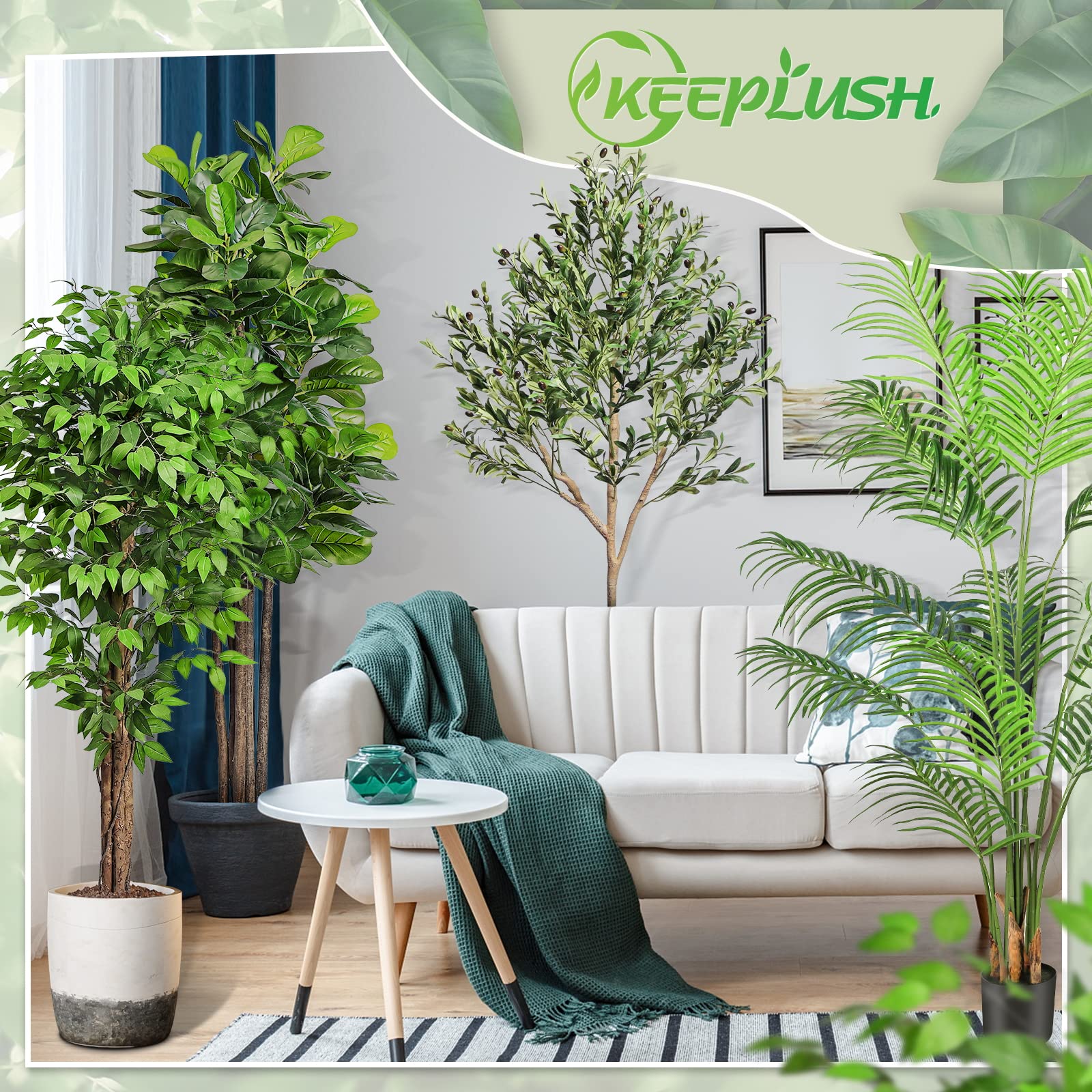 Keeplush lifelike ficus tree with durable silk leaves for long-lasting beauty.