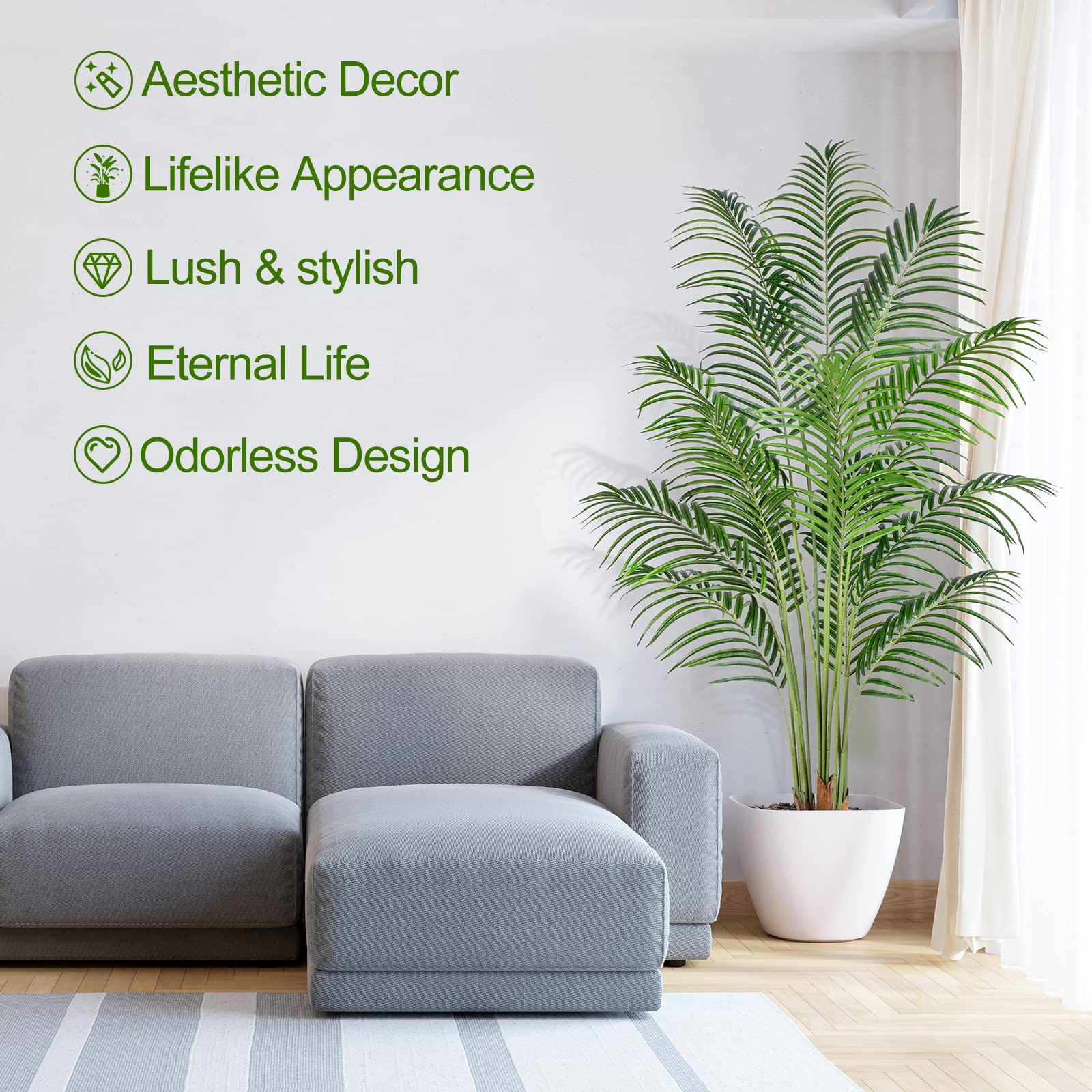 Keeplush palm tree with 18 leaves and arching fronds for realistic decor.
