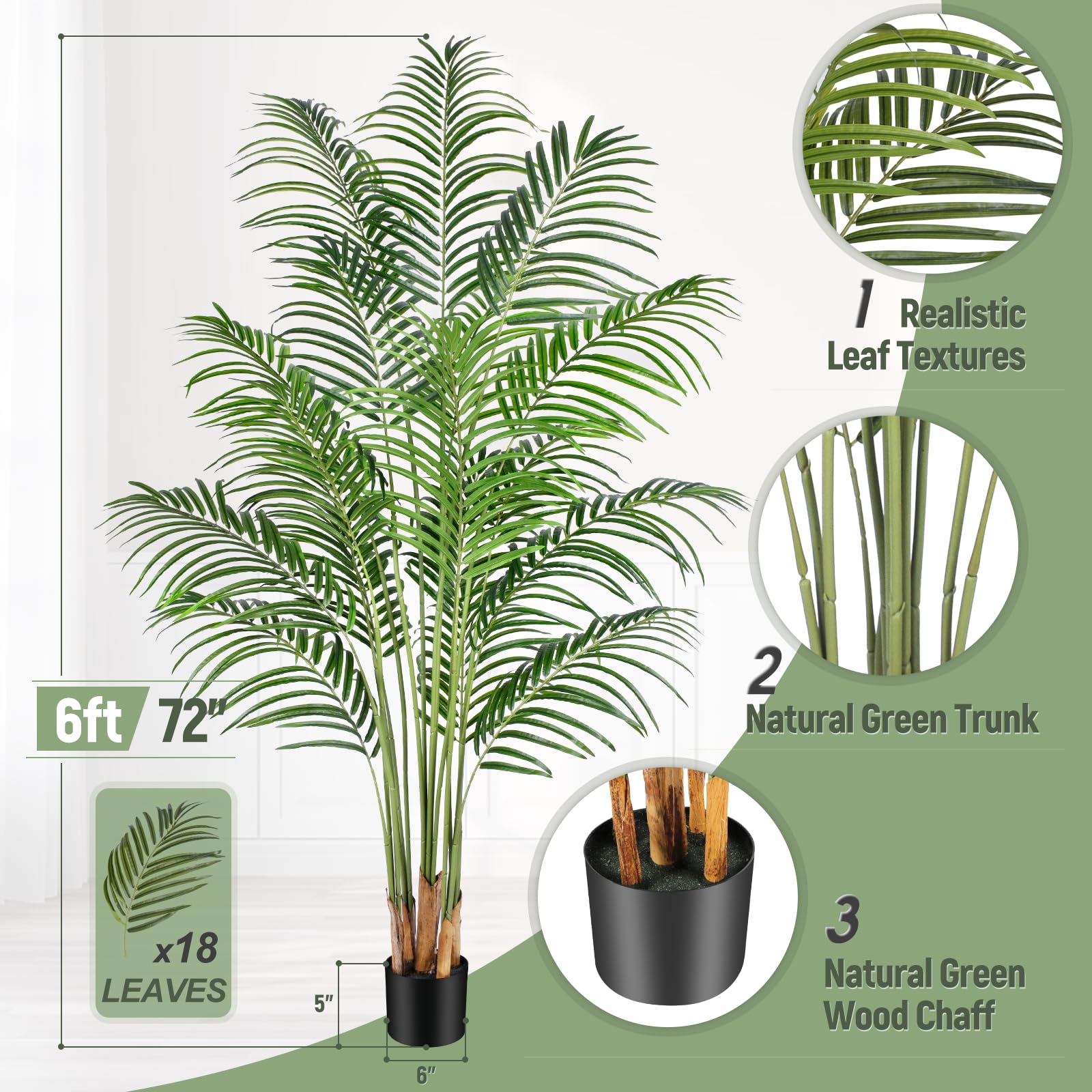 Keeplush palm-tree branches with adjustable metal wires for versatile shaping.