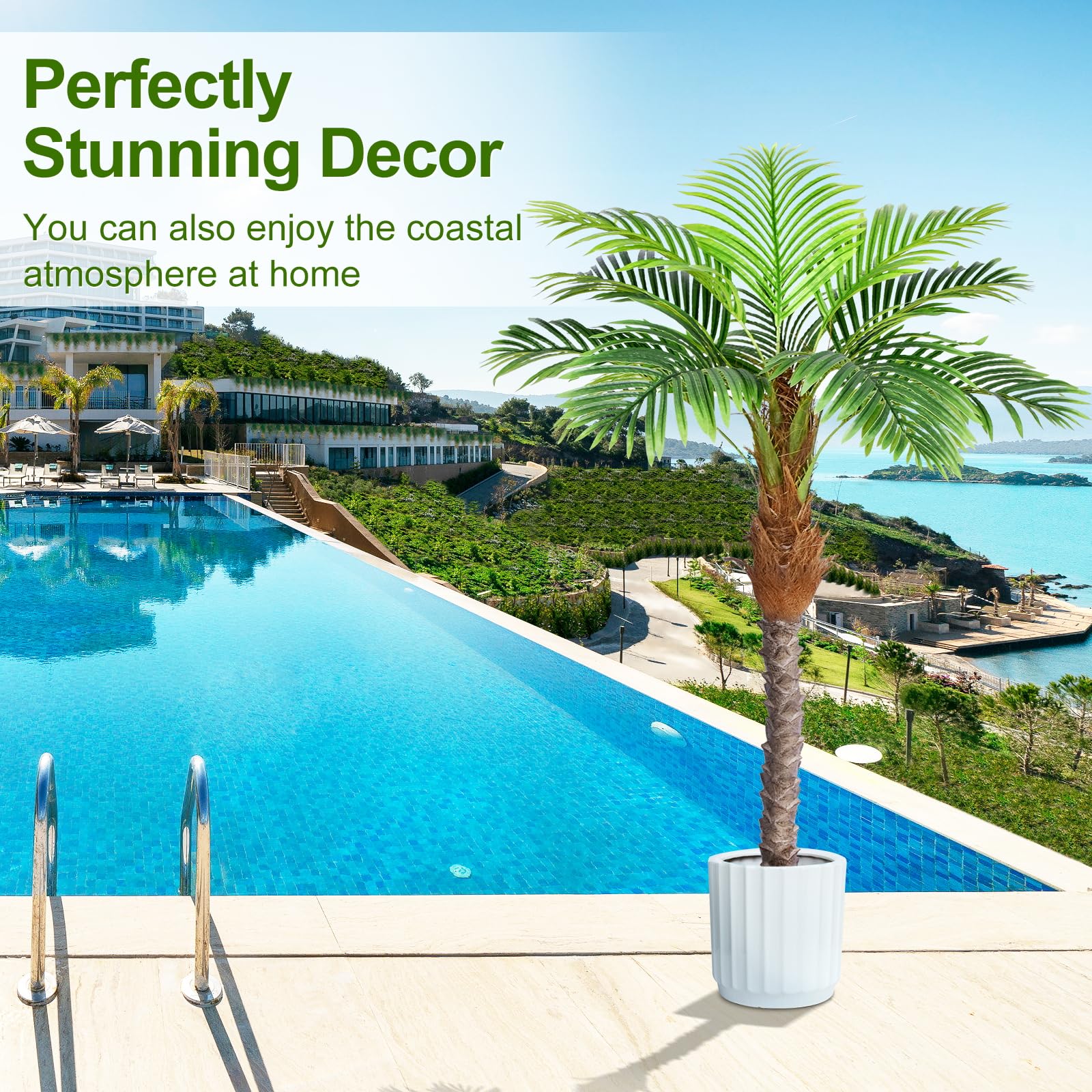 Keeplush palm tree with LED-ready trunk supports ambient lighting for ambience.